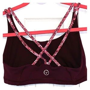 Aerie Strappy Sports Bra Deep Plum/Pink Floral